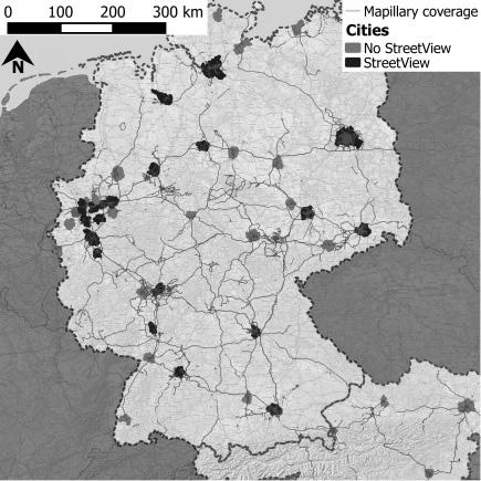 For our analysis we selected the 40 largest cities in Germany, which includes 20 cities with and 20 cities without Google Street View imagery.