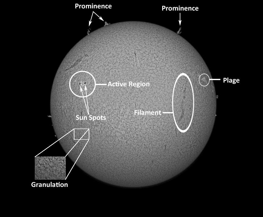 Example of some common H-a Solar Features.