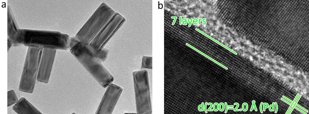 Figure S3. Structural and compositional analyses on Au NRs Pd 7L core shell nanostructures.