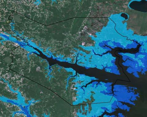 Beaufort County, North Carolina Modeling Flood Inundation: if Sea-Level Rises 1-Meter Lighter blue tint is the area of uncertainty Calculated using 30-m DEM Calculated using 3-m lidar data The