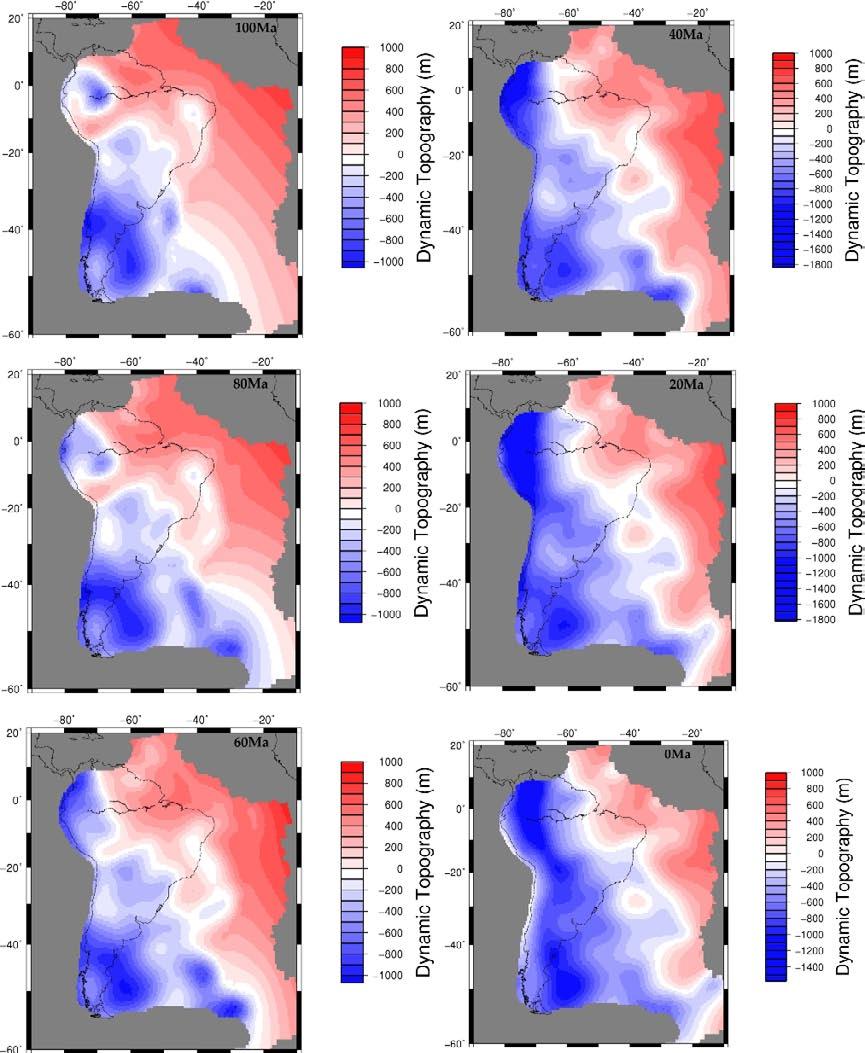 SOM Figure 2. Absolute surface dynamic topography since 100 Ma for our best-fit model. The blue indicates negative dynamic topography whereas the red indicates positive dynamic topography.