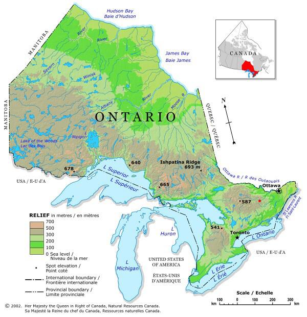 is an arid zone in southern Ontario (i.e. Southern Canada) with around 800 mm of annual precipitation (1971-2000 CE).