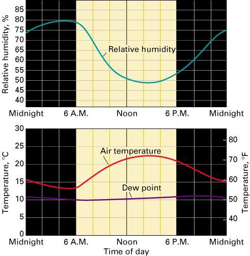 Relative Humidity and Temperature The diurnal cycle if no water vapor is added or removed from the air