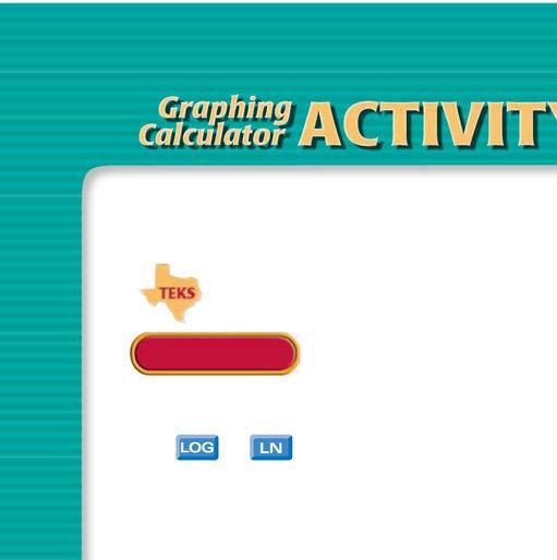 Graphing Calculator ACTIVITY Use after Lesson 7.5 7.5 Graph Logarithmic Functions TEKS a.5, a.6, 2A.