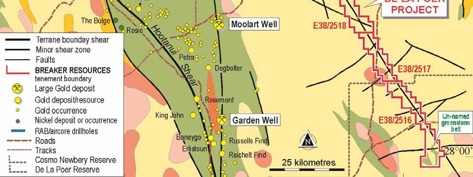 Regis gold camp (43km strike) Known greenstone; no previous geochem Phase I auger drilling completed (positive results)