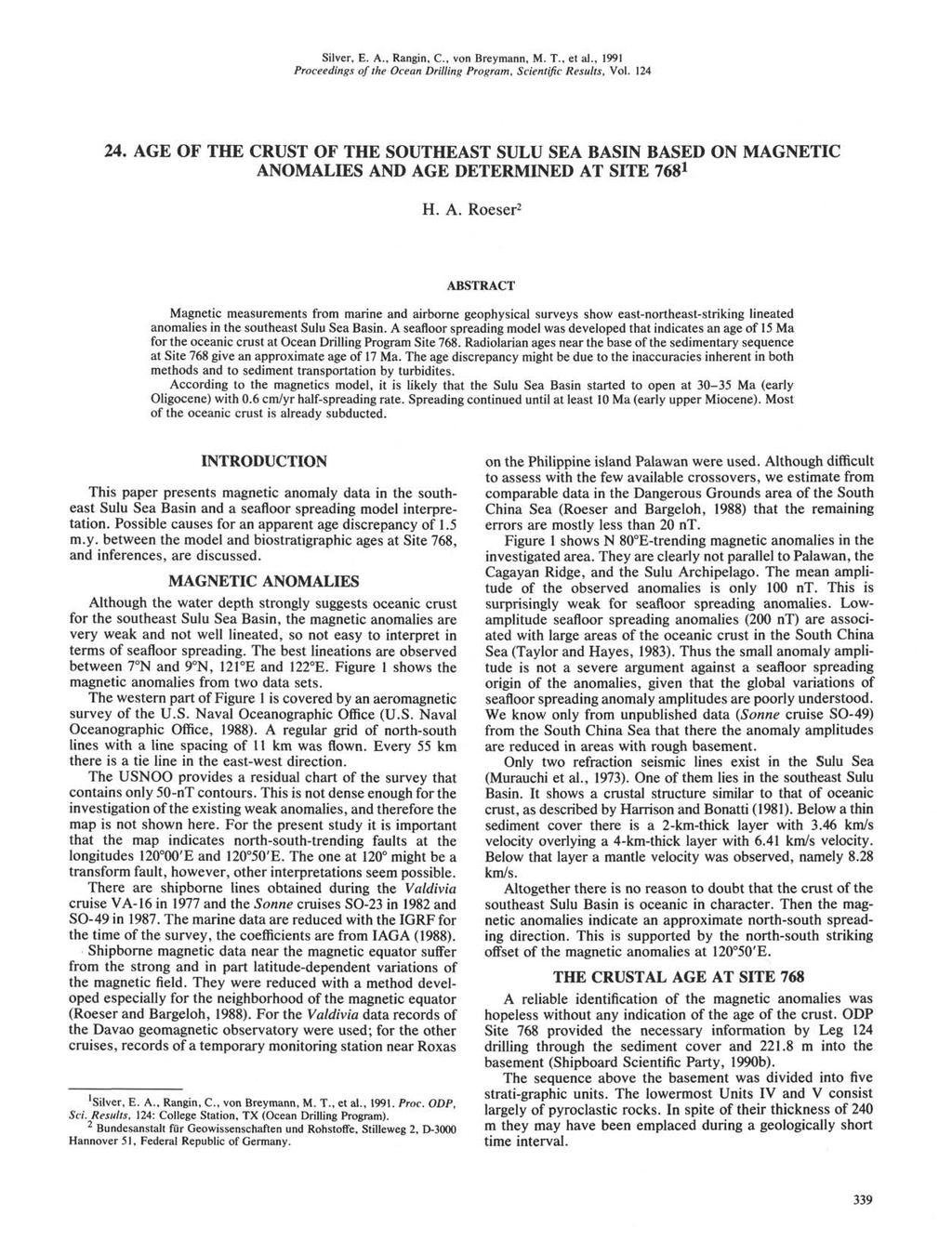 Silver, E. A., Rangin, C, von Breymann, M. T., et al., 1991 Proceedings of the Ocean Drilling Program, Scientific Results, Vol. 124 24.