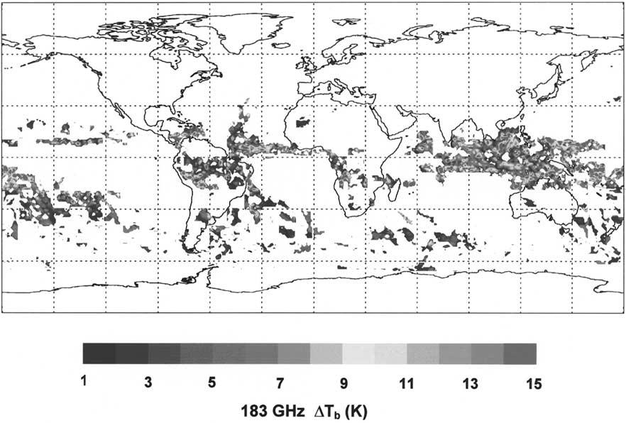 AAC 3-6 GREENWALD AND CHRISTOPHER: OBSERVED CLOUD EFFECTS NEAR 183 GHZ Figure 7. Spatial pattern of 183 GHz T b for precipitating cold clouds on a 1 grid for December 1999.