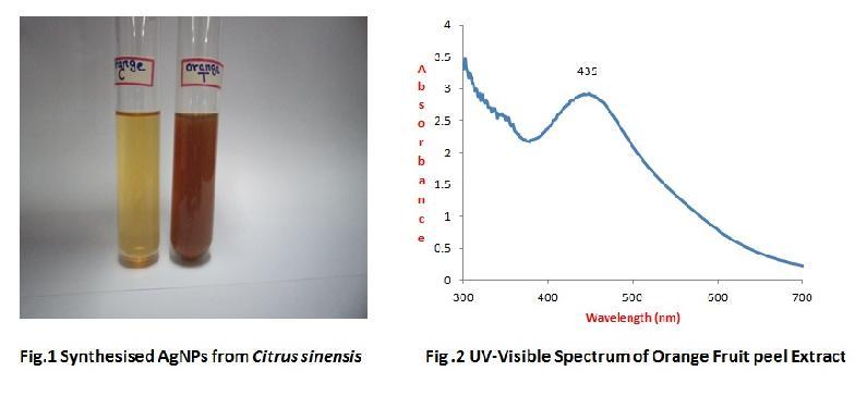 The reduction of silver ions from AgNO3 to Silver Nanoparticles was monitored by measuring the absorbance as a UV-vis spectrum of the reaction mixture on a HITACHI U-2900 UV-Visible Spectrophotometer.