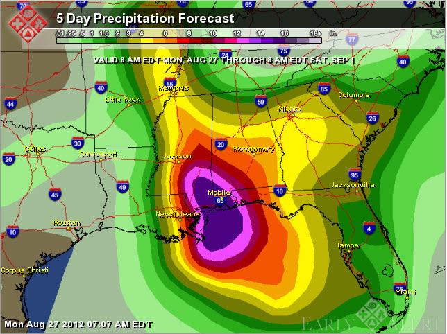 Cities likely to be impacted include: Pensacola, FL; Mobile, AL; Hattiesburg, MS; New Orleans, Baton Rouge, Lafeyette, LA; In addition to winds, heavy rains are expected, with storm totals