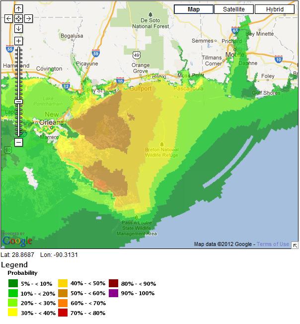 Tropical Cyclone Storm Surge Probabilities Chance of Storm Surge >= 4 feet at individual locations