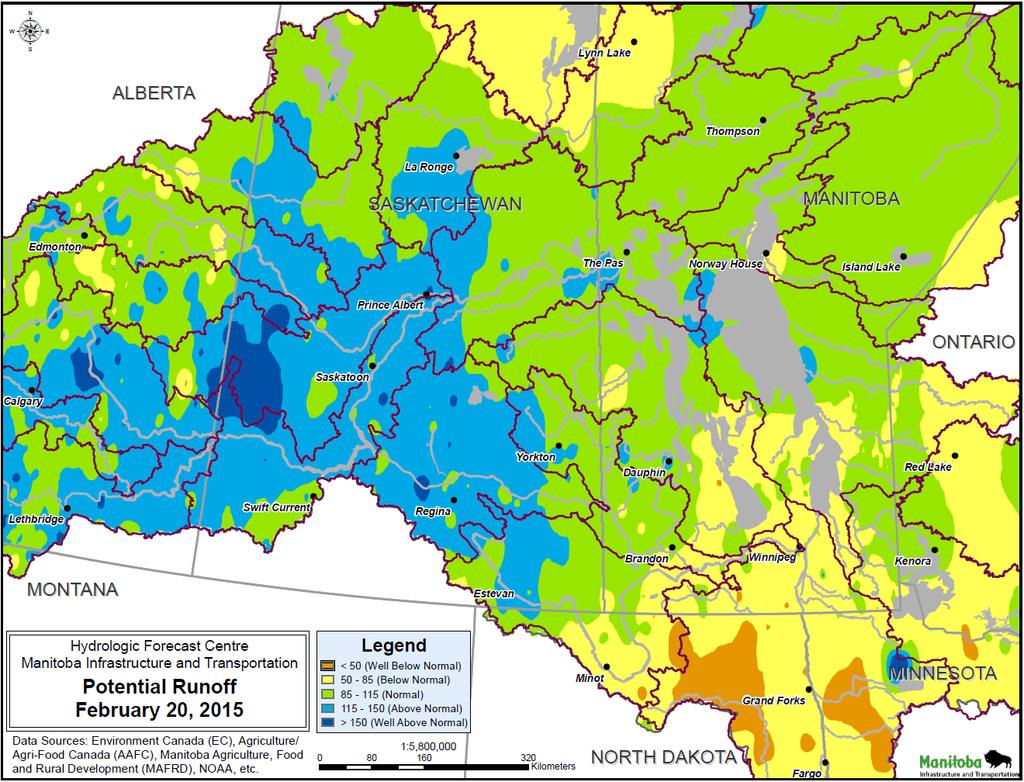 Figure 7 Runoff Potential as of February 20th, 2015. Flood Outlook 3 Spring flood outlooks are estimated peak water levels and flows that are based on multiple sources of information.