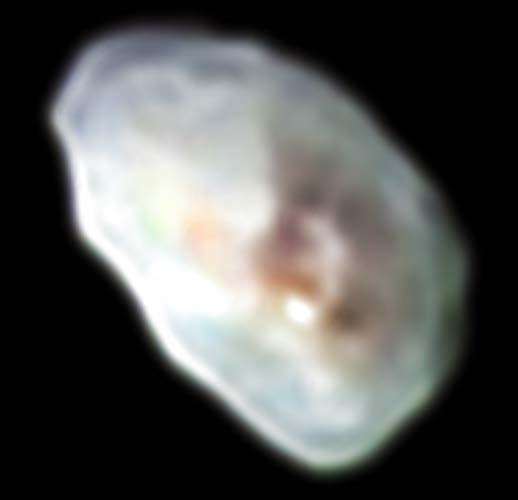 Nix in stretched color at best New Horizons resolution.