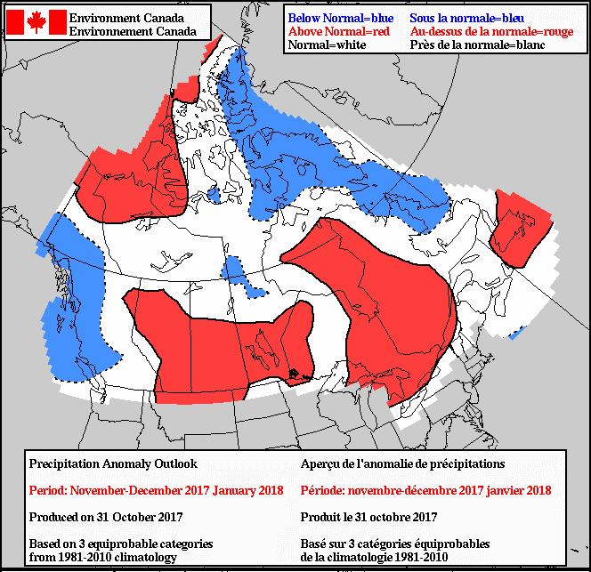 WINTER PRECIPITATION (LONG TERM PRECIPITATION OUTLOOK) Environment Canada issued a long term precipitation outlook in early November for the winter and spring periods (Figures 26 to 29).