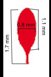 6 35. a) Mark the direction of travel for the blood spatter below with an arrow. (0.5) b) Calculate the angle of impact. (3) c) Give a range of possible velocities for the blood spatter. (0.5) 36.