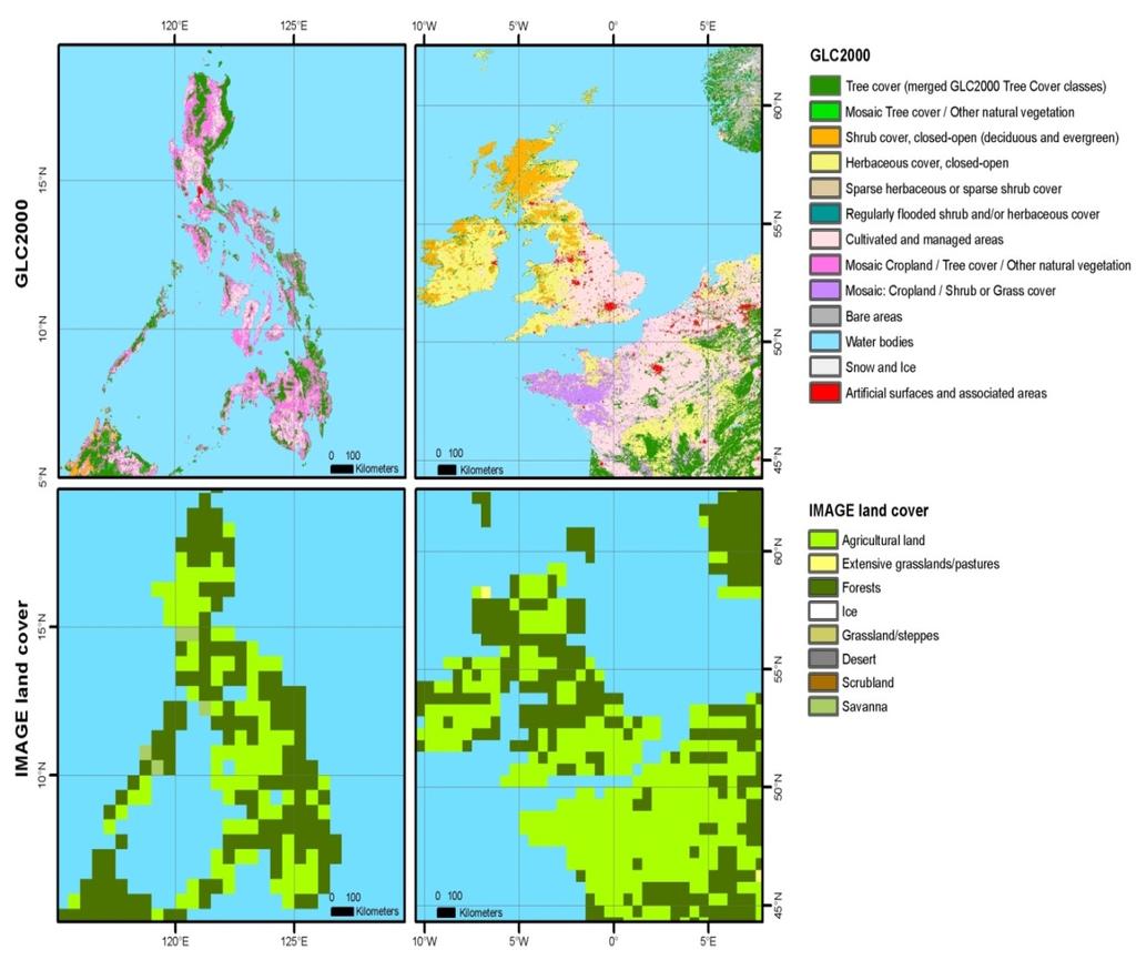 Land cover/use representation in IAMs Typically 0.