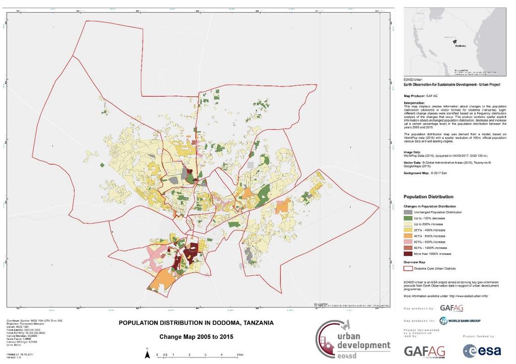 Dodoma Tanzania: Population Distribution Change Map