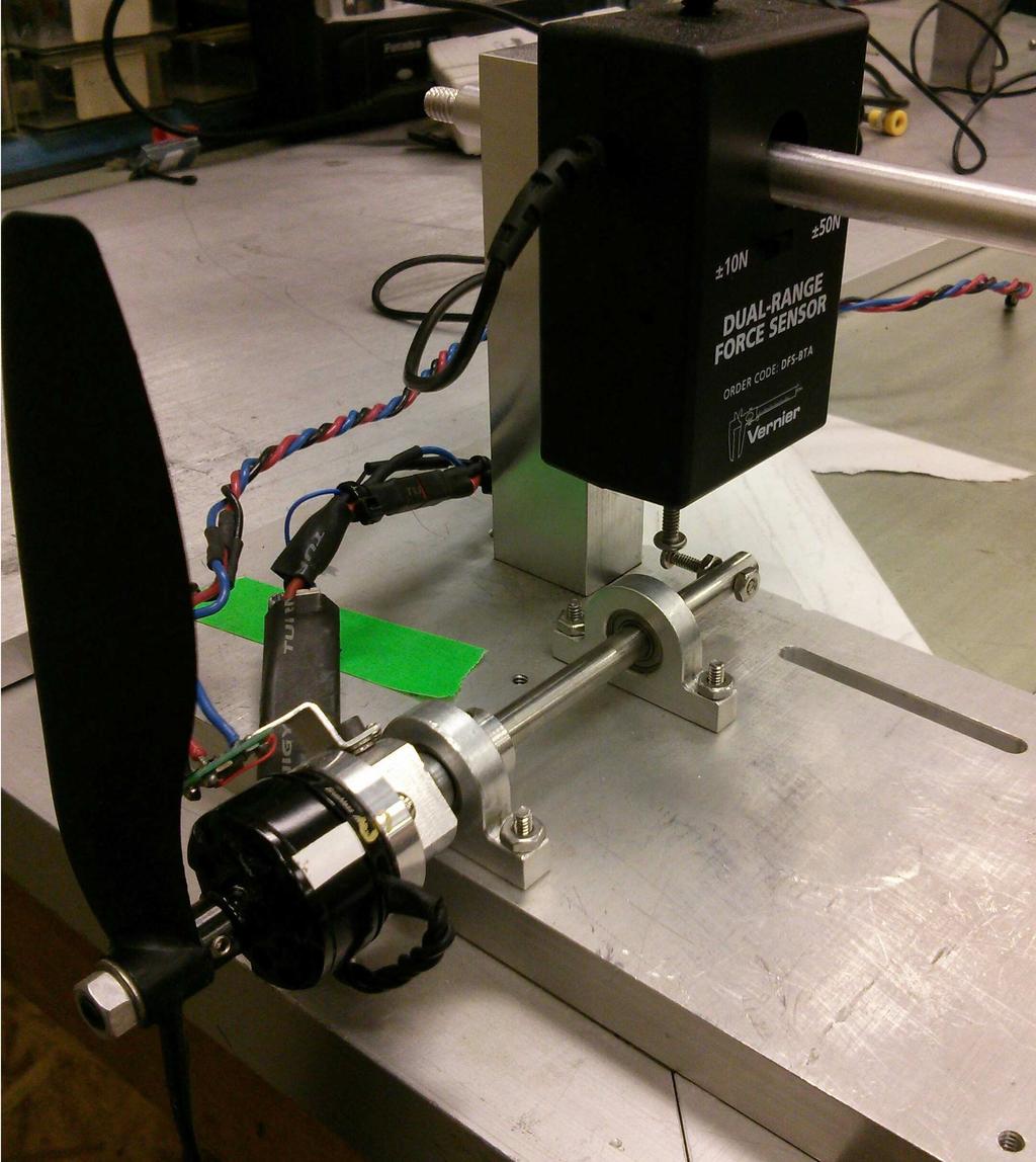 1 shows two test rigs that were designed by the author and have been used in the UIUC College of Engineering Mechatronics Laboratory to measure the thrust and