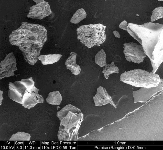 Figure - Scanning electron microscope (SEM) images of pumice sands with different sizes known about the seismic response of natural pumiceous deposits which is a mixture of pumice with other