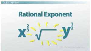 Rational Exponents Chapter 7 / Lesson 4 Quick Review Now, remember, a rational number is any number that can be written as a fraction. If that's true, what is a rational exponent?