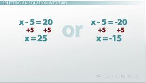 Splitting an Equation into Two Let's take the difficulty up a bit now. What if it asks you to solve x-5 = 20?