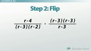 Example #2 Remember to flip the second fraction in division problems Let's look at ((r - 4) (r² - 5r + 6)) ((r - 3) (r² - 6r + 9)).