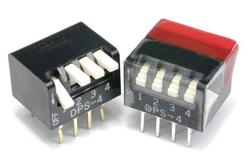 DIP-Switch DPS DIP-switch with,, or 0 positions Vertical mounting Different styles available ON = lever on upper position ON = lever on lower position Insulation resistance (at 00 VDC) Test voltage (