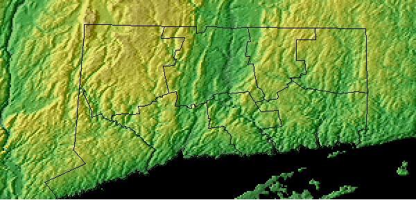 Topographic relief and Physiography of Connecticut Western