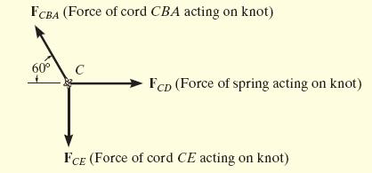 Cord CE Two forces acting: sphere and knot For equilibrium,