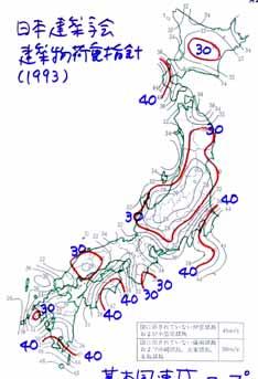Basic Design Wind Speed in Japan (AIJ Rec.1993) 100-year Recurrence 10-min Mean Z =10m, α = 0.