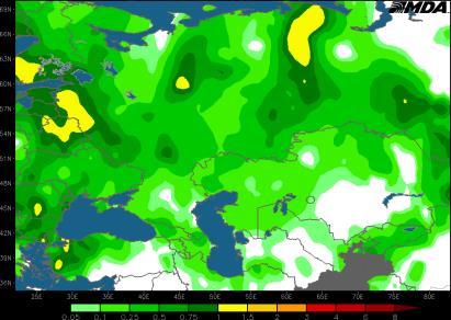 Former Soviet Union FSU % Precipitation Coverage Past 24 Hours W. Wheat S. Wheat Corn Sunflower > 6 mm (0.