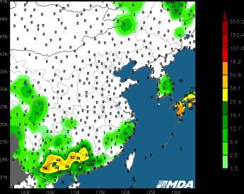 China China % Precipitation Coverage Past 24 Hours W. Wheat Corn Rapeseed Soybeans > 6 mm (0.25") 0% 1% 7% 2% > 25 mm (1.