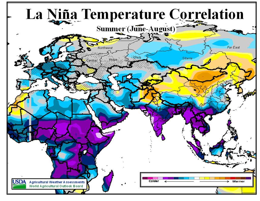 Cool Warm With a weakening La Niña, the summer temperature correlation is less likely to verify; nevertheless, the overall idea is still the