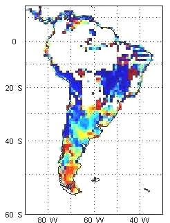 - Correlation map between precipitation and AMSR-E product shows also high correlation for cerrado region.