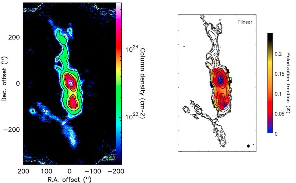 A. Ritacco, N. Ponthieu, A. Catalano et al.: polarization performance Figure 15. Column density map (left) obtained from the intensity map I at 1.15 mm.