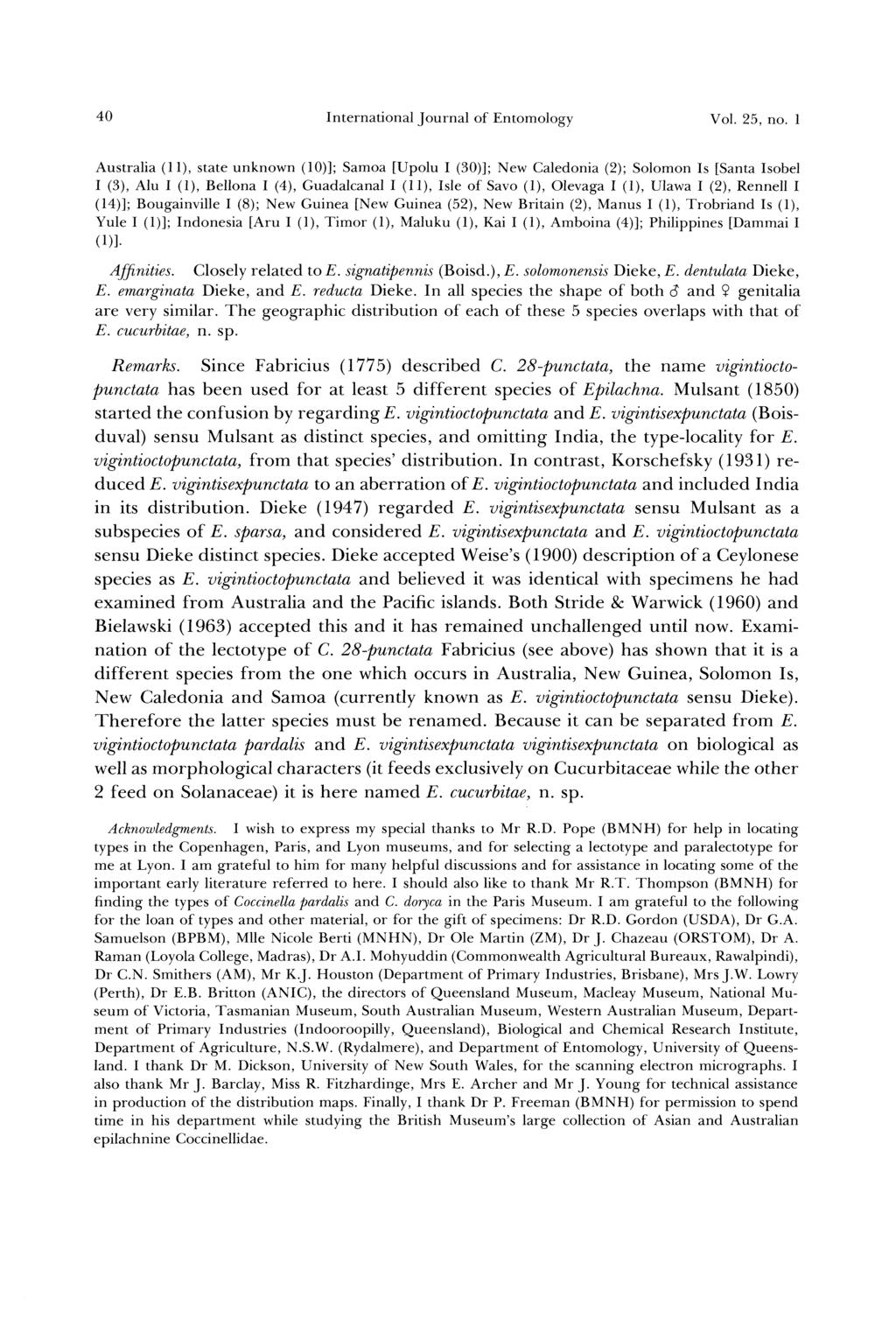 40 International Journal of Entomology Vol. 25, no.