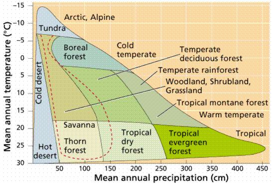 1) What is the Coldest Biome? 2) What is the warmest and Driest Biome?