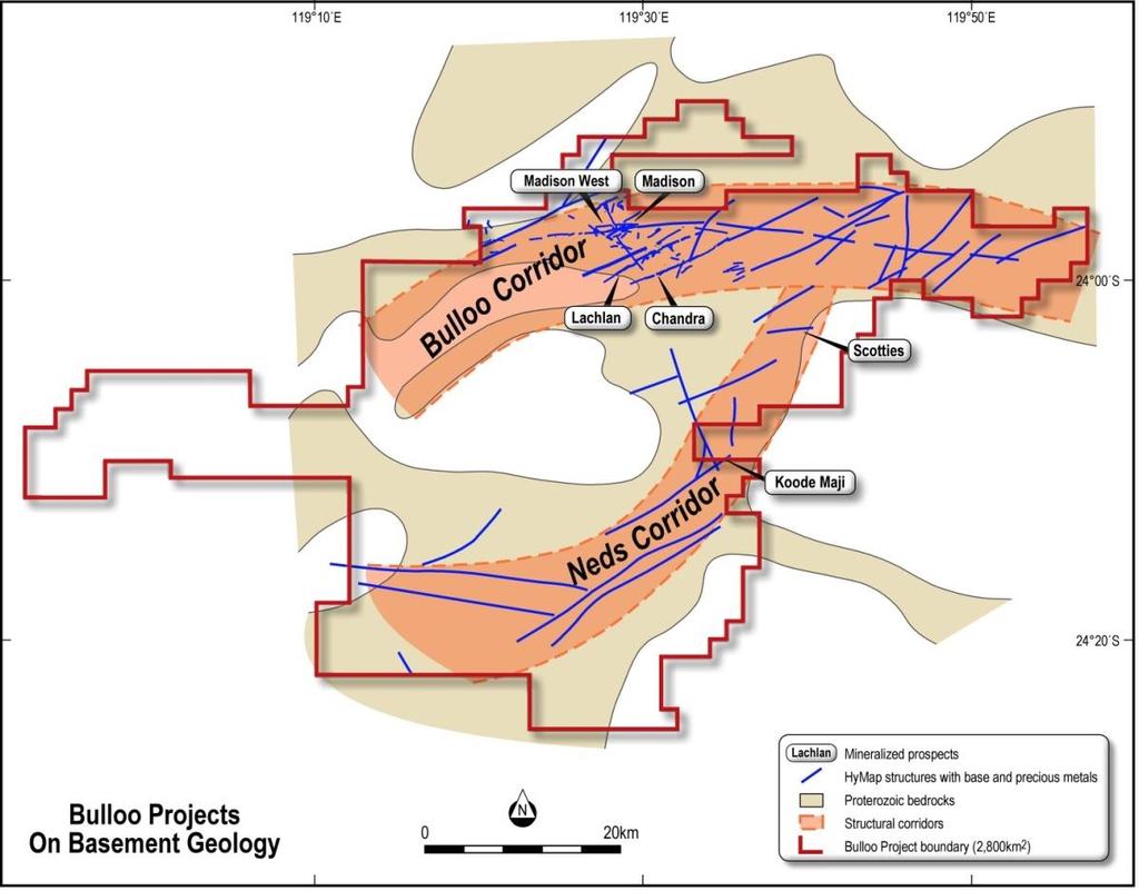 The results in Table 1 confirm the grade and thickness of the copper mineralisation in three dimensions for the majority of the target zones in the original Madison-Lachlan-Chandra areas and the new