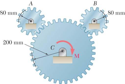 PROLEM 7. Solve Problem 7., assuming that the 0-N m couple is applied to gear. PROLEM 7. Each of the gears and has a mass of.