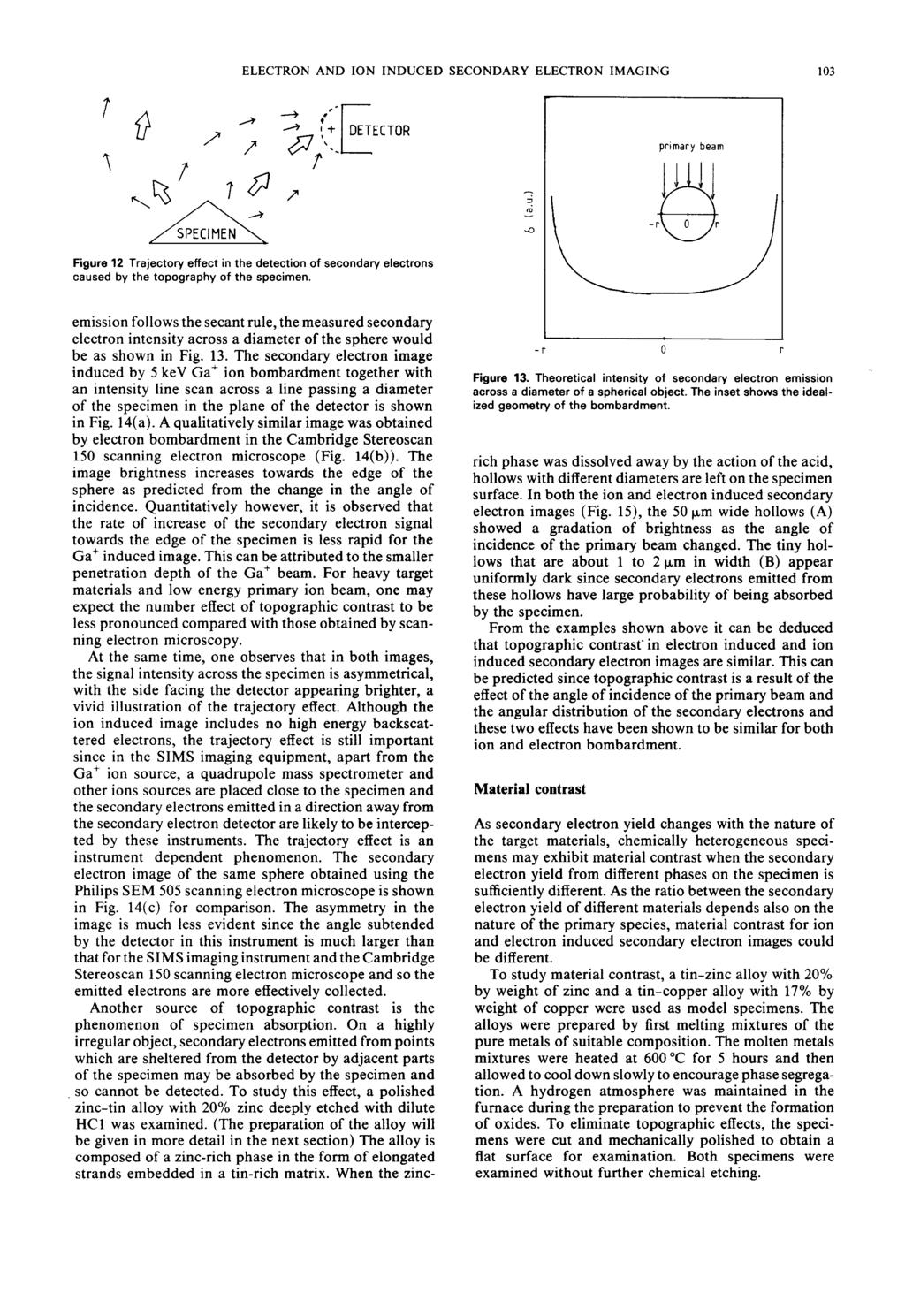 ELECTRON AND ION INDUCED SECONDARY ELECTRON IMAGING 103 primary beam Figure 12 Trajectory effect in the detection of secondary electrons caused by the topography of the specimen.