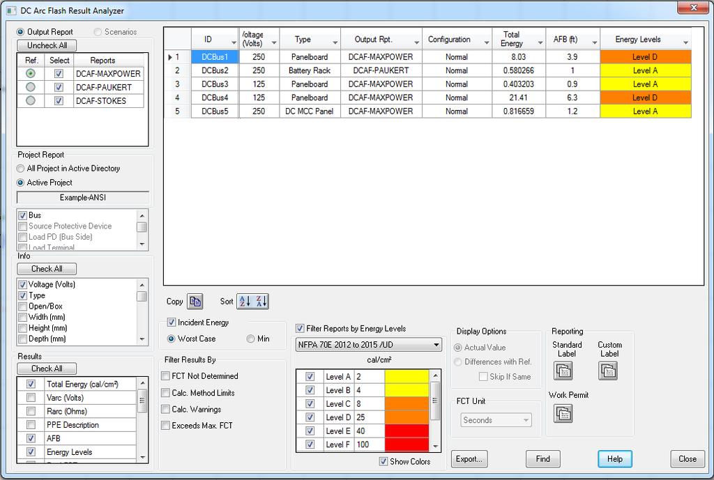 ETAP Arc Flash Analyzer Arc flash Analyzer showing multiple sample reports comparing all