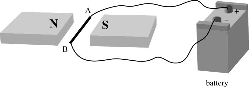 QUESTION 19: ELECTROMAGNETISM (NCEA 2006, Q3) A metal rod AB is pushed from left to right so that it cuts across the magnetic field, as shown in the following diagram.