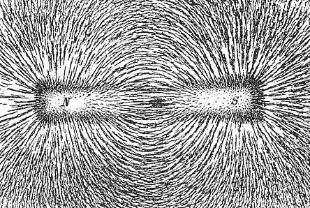 The Earth has a magnetic field surrounding it. The field lines are similar to a huge bar magnet.