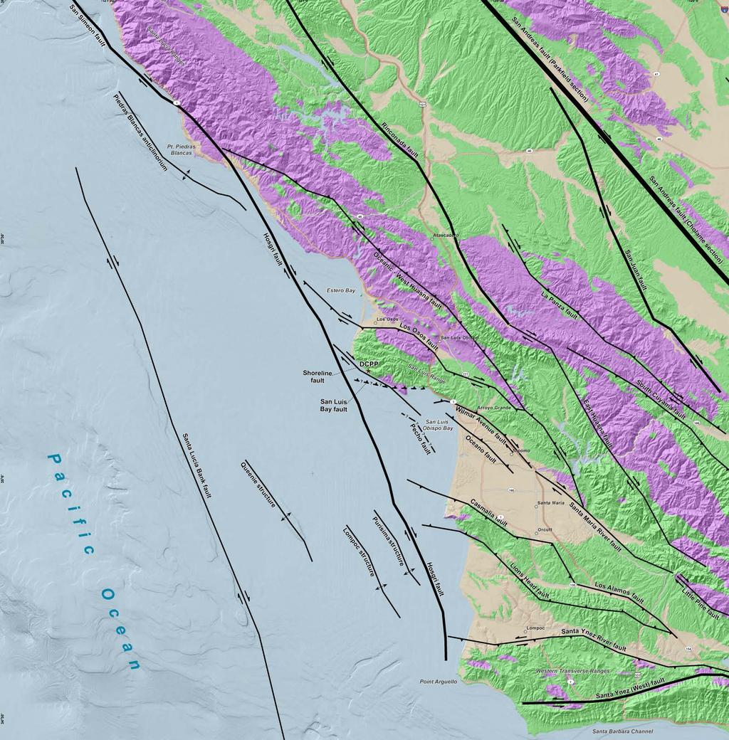 DCPP Active Fault Map ~80 km from San Andreas fault ~4 km from Hosgri fault zone Strike-slip,