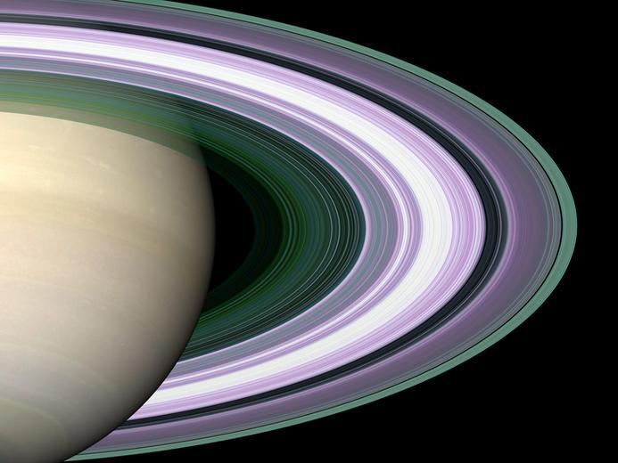 SATURN The atmosphere on Saturn is primarily composed of hydrogen, with small amounts of helium and methane.