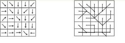 5. Flow network Once flow direction grid has been obtained, flow network is created by extending the lines of steepest descent beyond each cell as shown in Fig.4 (a) (b) Figure 4.