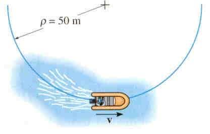 EXAMPLE PROBLEM Given: Starting from rest, a motorboat travels around a circular path of r = 50 m at a speed that increases with time, v = (0.2 t 2 ) m/s.