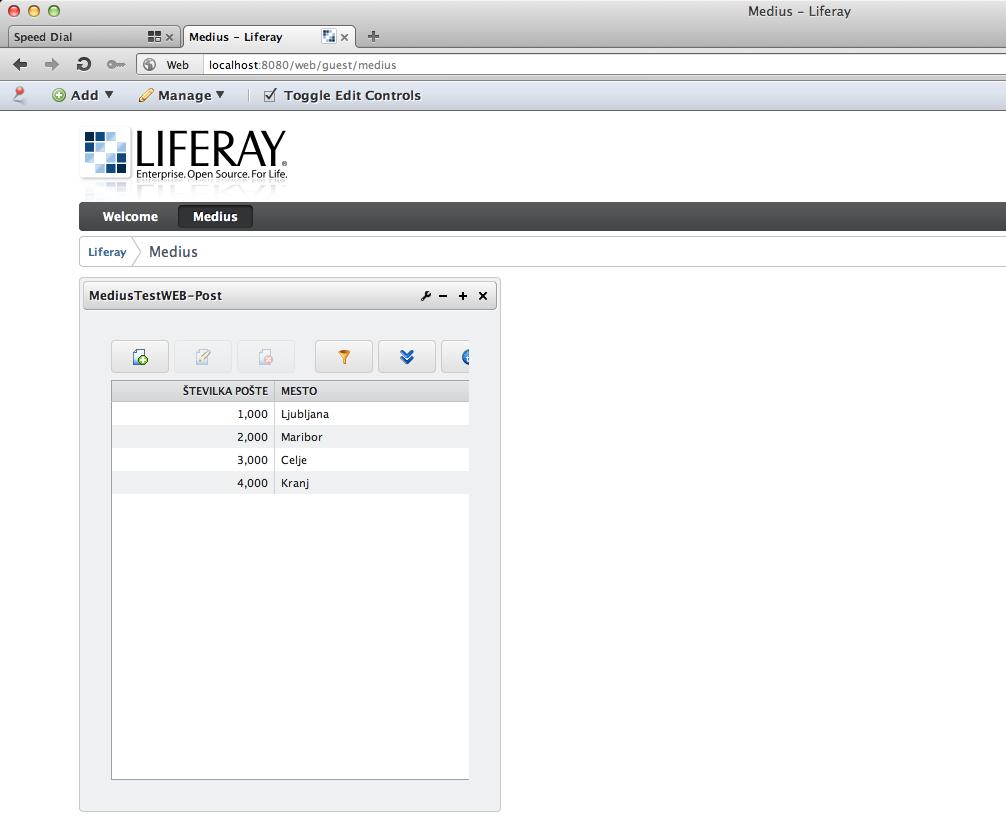 4.3 Integracija na Liferay Portalu 91 Slika 4.14: Portlet, ki prikazuje entitetno zrno,,post na portalu Liferay. krat je viden celoten portlet z vsemi gumbi.