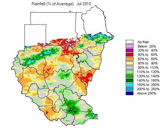From early July, the ITCZ exceeds its normal position and remained ahead of its Climatological average position throughout the month. July Rainfall in Sudan 2.1 2.2 2.3 2.