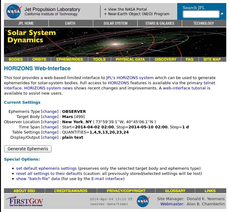 JPL Horizons Database.