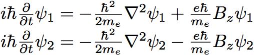 Pauli Equation If we choose the z-axis along B, the two wave functions are independent but offset in energy.